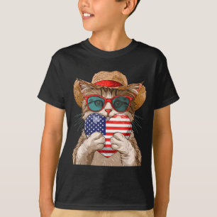 Amerikanische Katze USA-Flagge 4. Juli Patriotisch T-Shirt