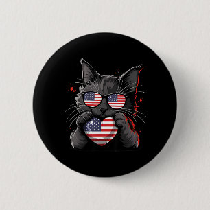 Amerikanische Katze USA-Flagge Rot Weiß Blau Patri Button