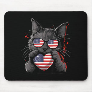 Amerikanische Katze USA-Flagge Rot Weiß Blau Patri Mousepad