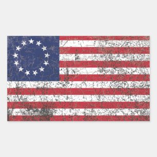 Amerikanische koloniale Flagge Dreizehn Sterne RUS Rechteckiger Aufkleber