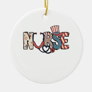 Amerikanische Krankenschwester 4. Juli Patriotisch Keramik Ornament