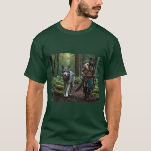 Amerikanische Krieger und Wolf-Wildlife-Design T-Shirt