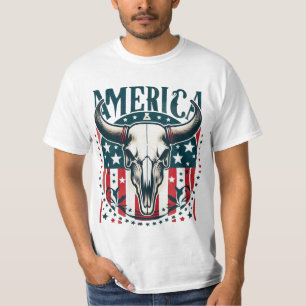 Amerikanische Kuhschädel 4. Juli Flagge T-Shirt