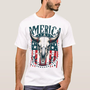 Amerikanische Kuhschädel 4. Juli Flagge T-Shirt