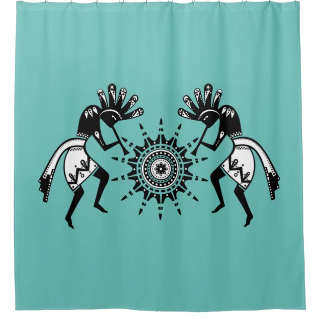 Amerikanische Kultur - Sun Dancing Kokopelli 1 Duschvorhang (Vorderseite)