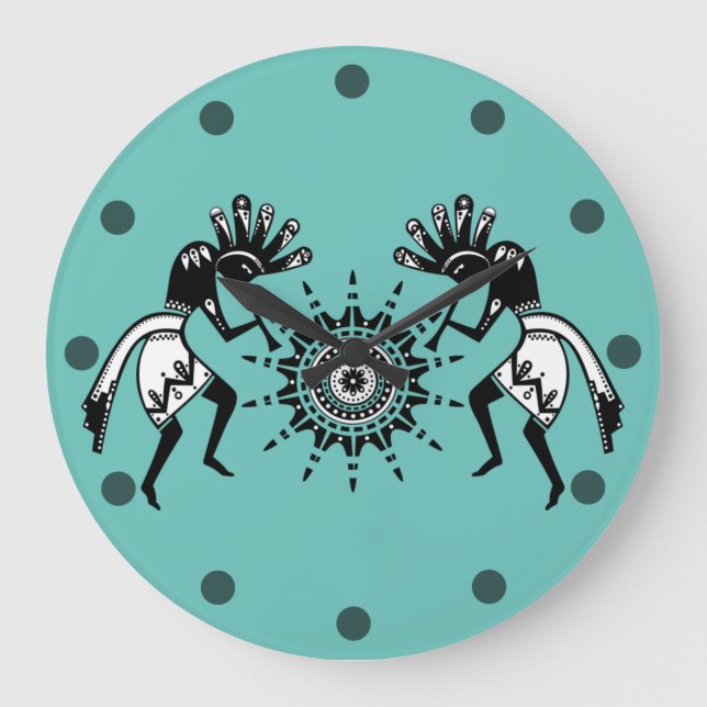 Amerikanische Kultur - Sun Dancing Kokopelli 1 Große Wanduhr (Vorderseite)