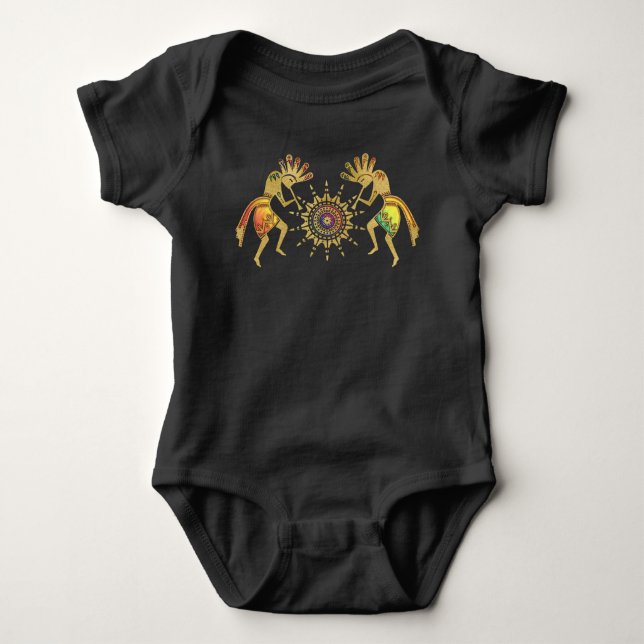 Amerikanische Kultur - Sun Dancing Kokopelli 3 Baby Strampler (Vorderseite)