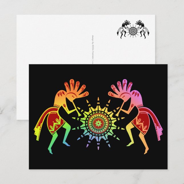 Amerikanische Kultur - Sun Dancing Kokopelli 4 Postkarte (Vorne/Hinten)