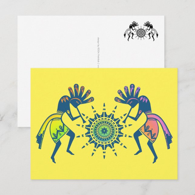 Amerikanische Kultur - Sun Dancing Kokopelli 5 Postkarte (Vorne/Hinten)