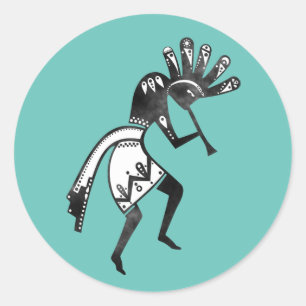 Amerikanische Kultur - Tanzen Kokopelli 1 Runder Aufkleber