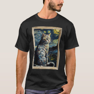 Amerikanische Kurzhaar Katze in Van Goghs Sternenn T-Shirt