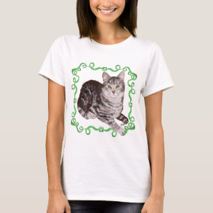 Amerikanische Kurzhaar-Tabby-Katze Grüne Schleife T-Shirt