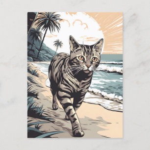 Amerikanische Kurzkatze an einem tropischen Strand Postkarte