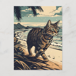 Amerikanische Kurzkatze an einem tropischen Strand Postkarte