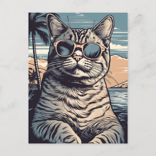 Amerikanische Kurzkatze an einem tropischen Strand Postkarte