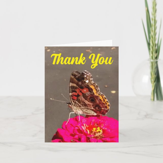 Amerikanische Lady Butterfly über Zinnia Dankeskarte (Vorderseite)