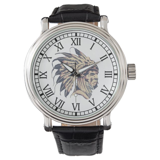 Amerikanische Lederband-Uhr mit Zahlen Armbanduhr (Vorderseite)