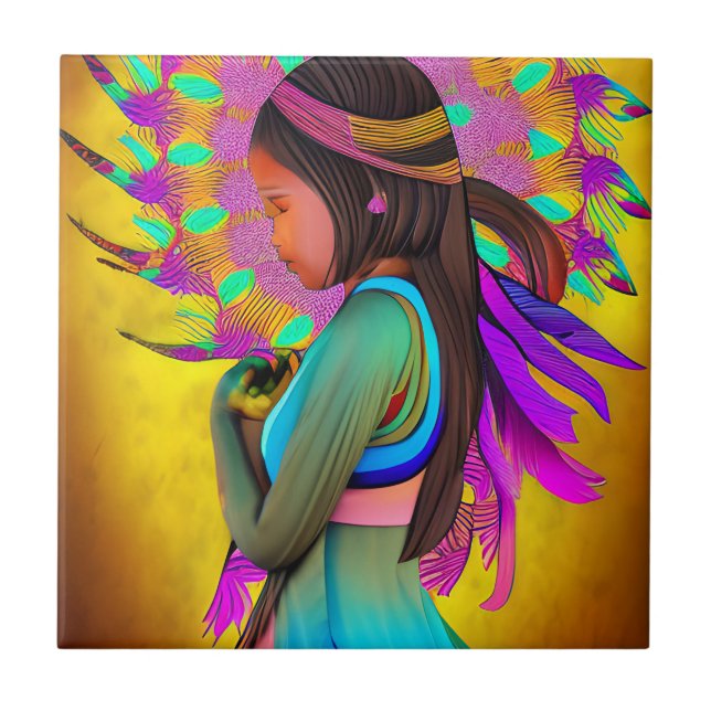 Amerikanische Little Girl AI Art Fliese (Vorderseite)