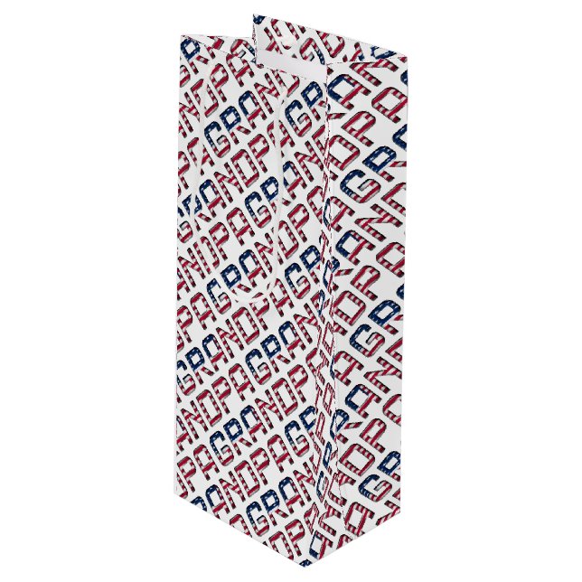 Amerikanische Opa-US Flagge - USA Text Geschenktüte Für Weinflaschen (Vorderseite Schrägansicht)