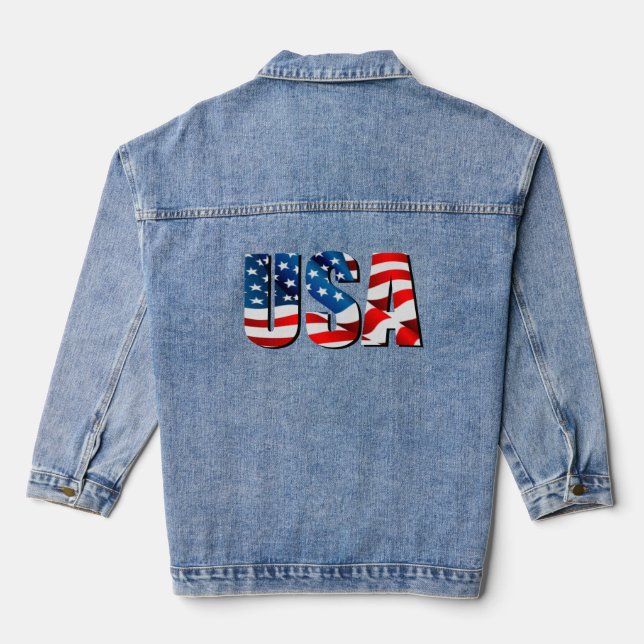 Amerikanische patriotische rote blaue Flagge Jeansjacke (Rückseite)