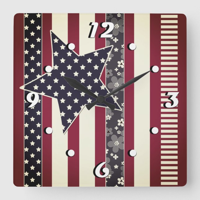 Amerikanische Ptriot traditionelle Flaggenfarben R Quadratische Wanduhr (Vorderseite)