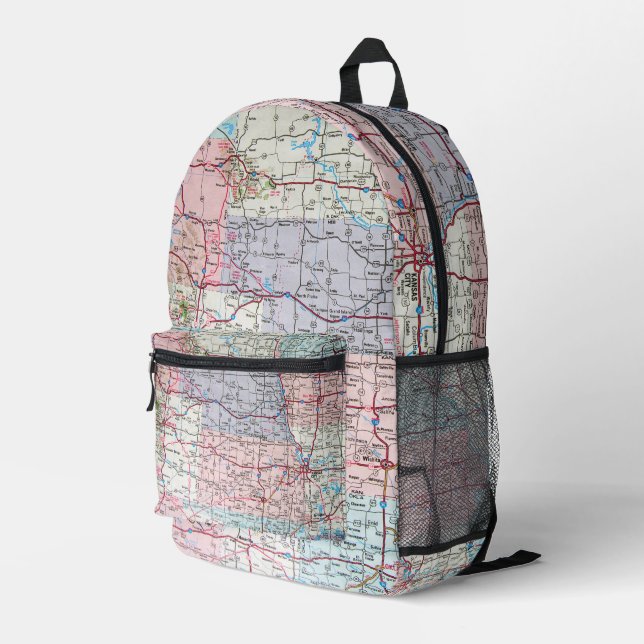Amerikanische Roadmap Bedruckter Rucksack (Rückseitige Ecke Rechts)