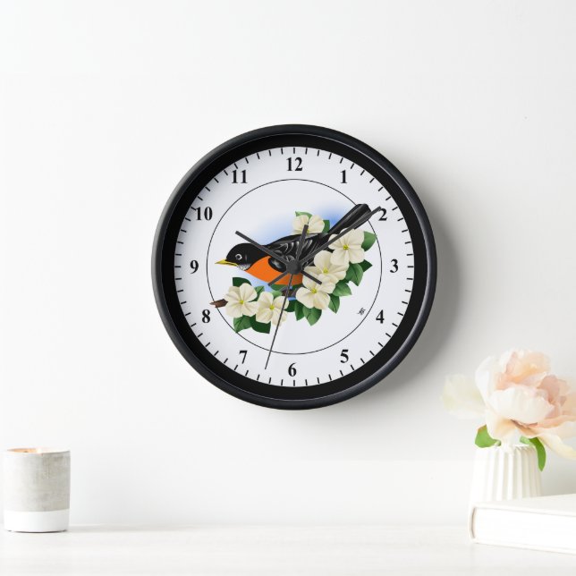 Amerikanische Robin- und Dogwood-Blume Uhr (Zuhause)