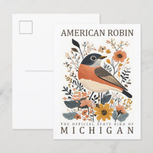 Amerikanische Rotdrossel Vogel von Michigan USA Re Postkarte