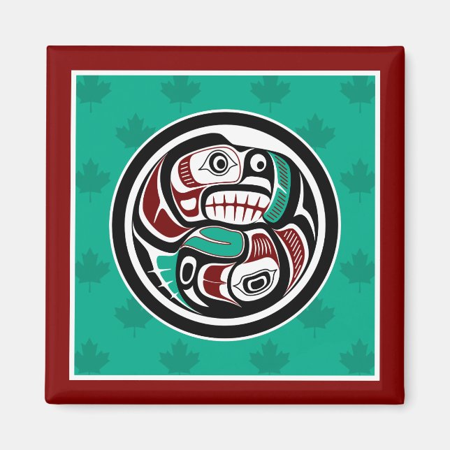 Amerikanische Rote Schwarze Kunst Otmon Lachs Magnet (Vorne)