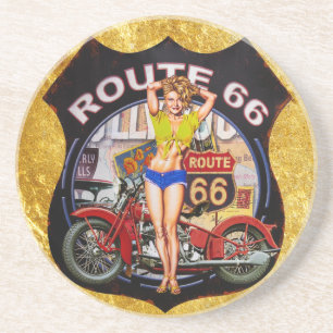Amerikanische Route 66 Motorrad mit Goldstruktur Getränkeuntersetzer