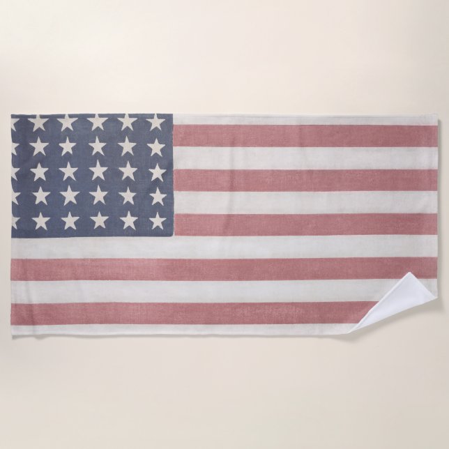 Amerikanische Rustikale amerikanische Flagge Strandtuch (Vorderseite)