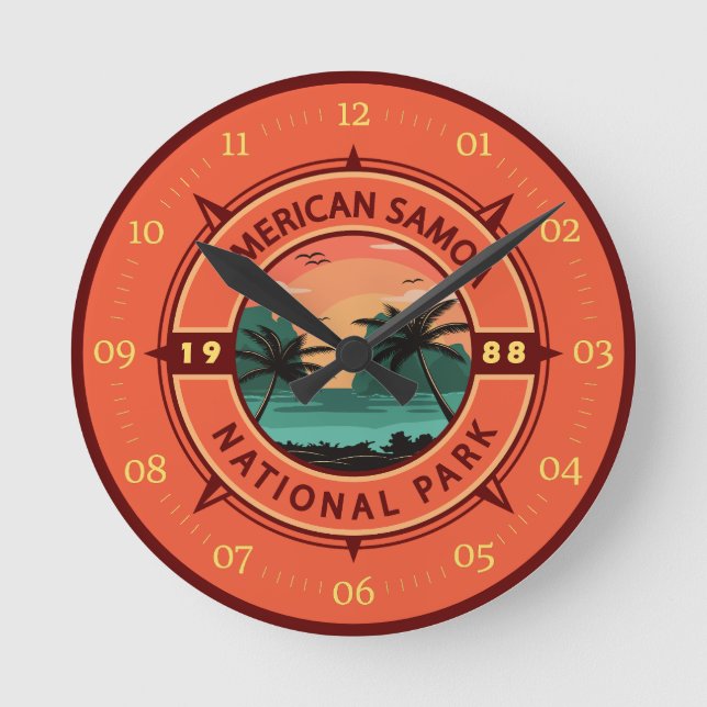 Amerikanische Samoa Nationalpark Retro Kompass Emb Runde Wanduhr (Vorderseite)