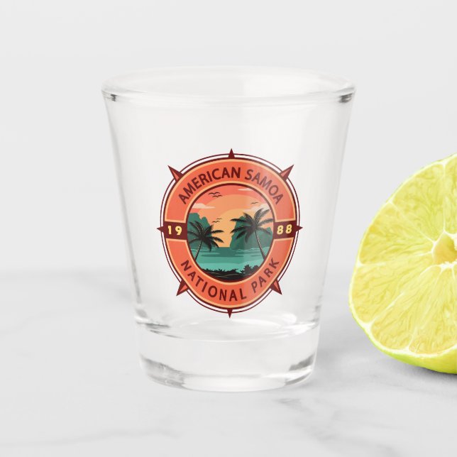 Amerikanische Samoa Nationalpark Retro Kompass Emb Schnapsglas (Vorderseite)