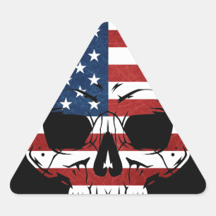 Amerikanische Schädelflagge Skelettlöwe Dreieckiger Aufkleber