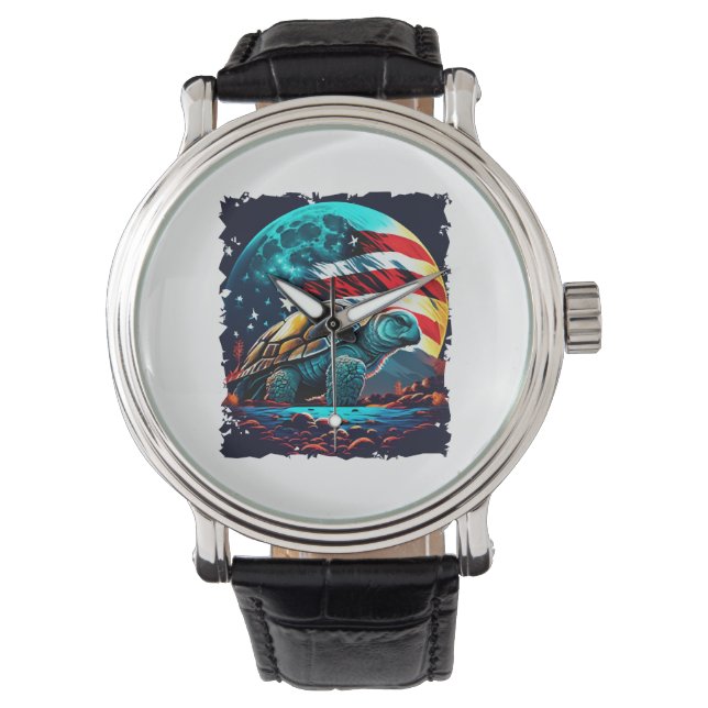 Amerikanische Schildkröte unter dem Mond mit ameri Armbanduhr (Vorderseite)