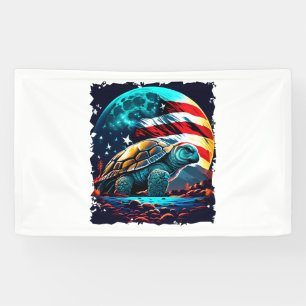 Amerikanische Schildkröte unter dem Mond mit ameri Banner