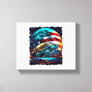 Amerikanische Schildkröte unter dem Mond mit ameri Leinwanddruck