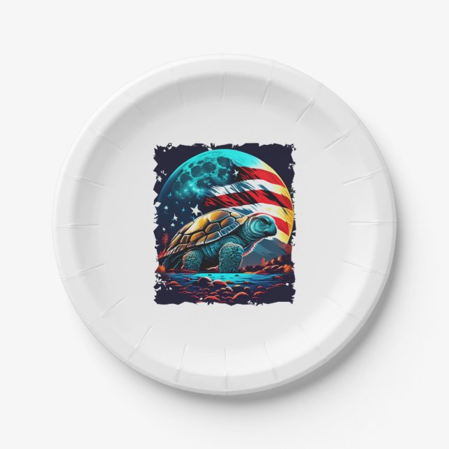 Amerikanische Schildkröte unter dem Mond mit ameri Pappteller (Vorderseite)