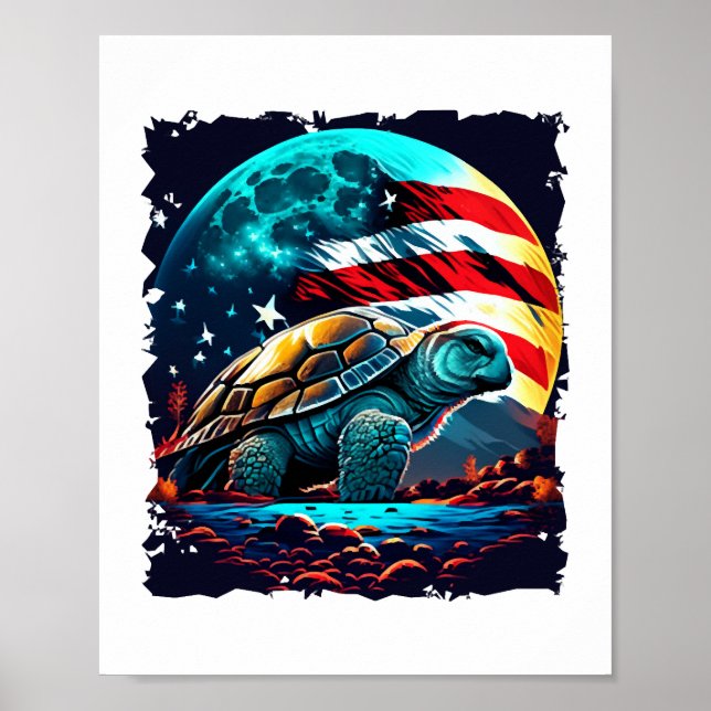 Amerikanische Schildkröte unter dem Mond mit ameri Poster (Vorne)