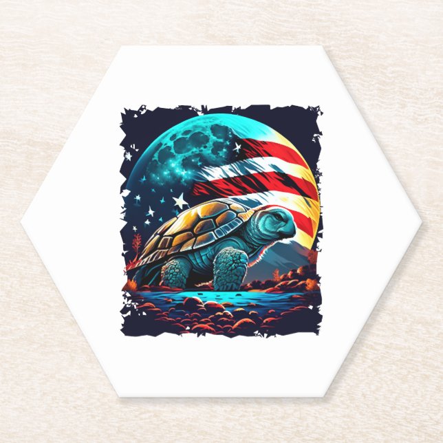 Amerikanische Schildkröte unter dem Mond mit ameri Untersetzer (Vorderseite)