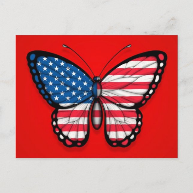 Amerikanische Schmetterlingsflagge in Rot Postkarte (Vorderseite)