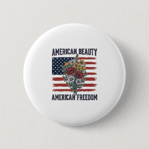 Amerikanische Schönheit Freiheit Blumenflagge Button
