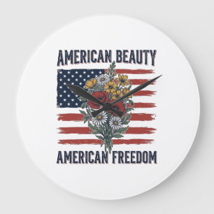 Amerikanische Schönheit Freiheit Blumenflagge Große Wanduhr