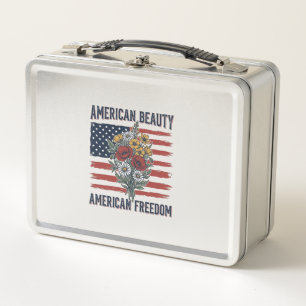 Amerikanische Schönheit Freiheit Blumenflagge Metall Brotdose