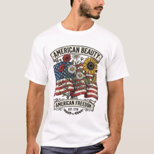 Amerikanische Schönheits-Blumenflagge Patriotisch T-Shirt