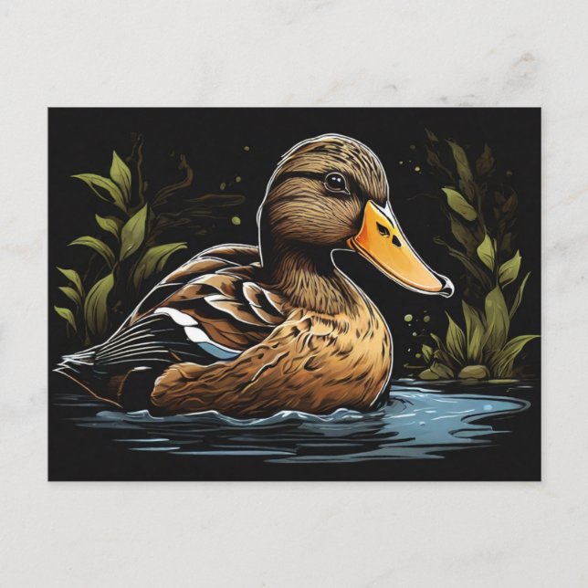 Amerikanische schwarze Ente im Wasser Postkarte (Vorderseite)