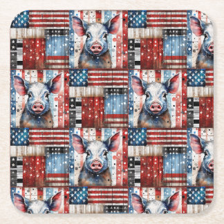 Amerikanische Schweinefarm Volkskunst Rechteckiger Pappuntersetzer