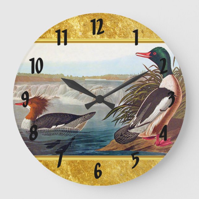 Amerikanische Stockenten in einem See schwimmen Große Wanduhr (Vorderseite)