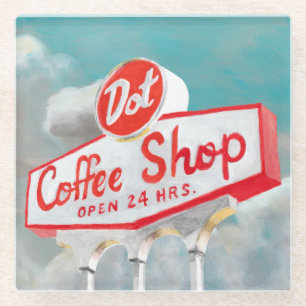 Amerikanische Straße Kaffeeschild Glasuntersetzer