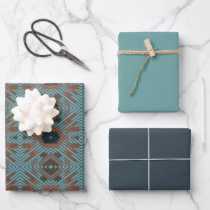 Amerikanische Südwest-Stammesmusterkunst und Farbe Geschenkpapier Set